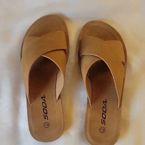 Soda Women's Tan Criss Cross Sandals, Size: 6.5